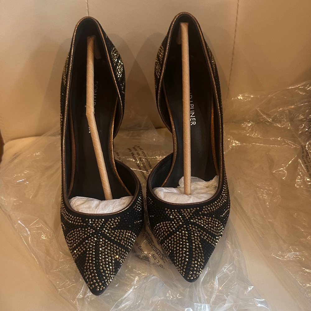 Donald J. Pliner Black and Gold Studded Heels